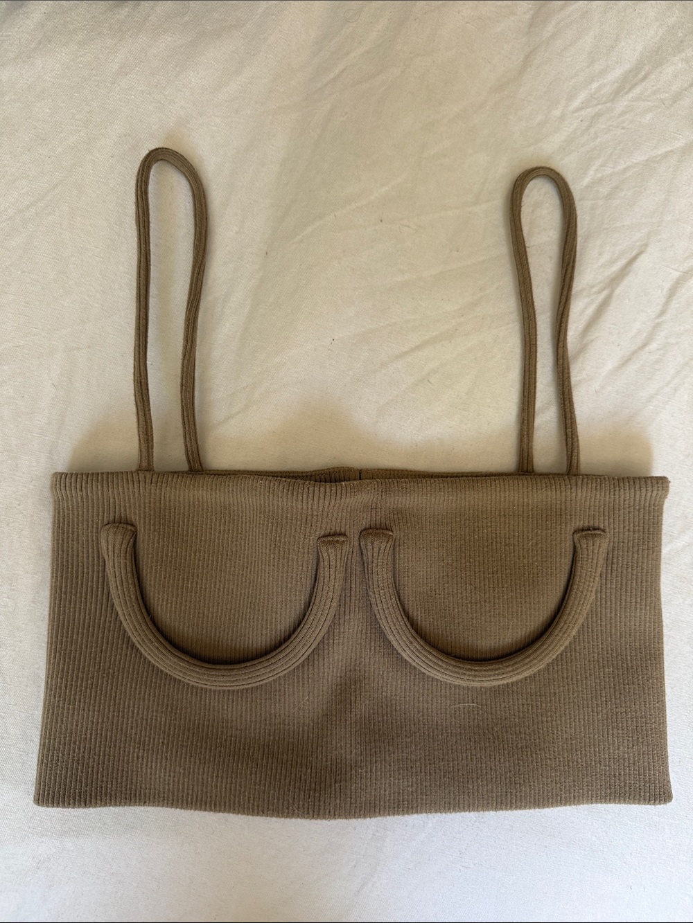 Orseund Iris Brown Ribbed Crop Top with Curved Cup Detail